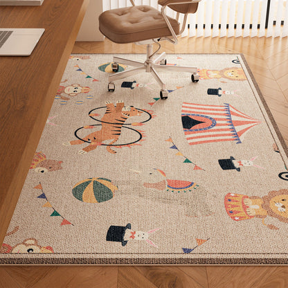 Serene Study Kids Area Rug – Warm Beige Faux Sisal Waterproof Play Rug