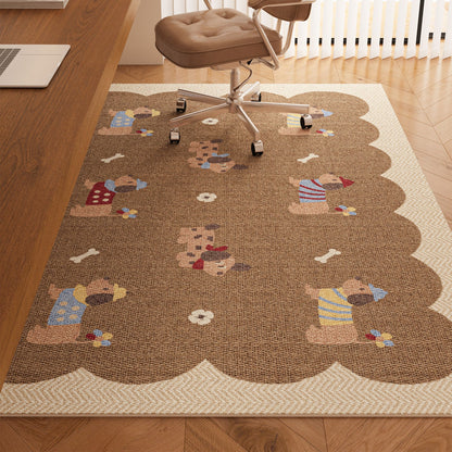 Serene Study Kids Area Rug – Warm Beige Faux Sisal Waterproof Play Rug