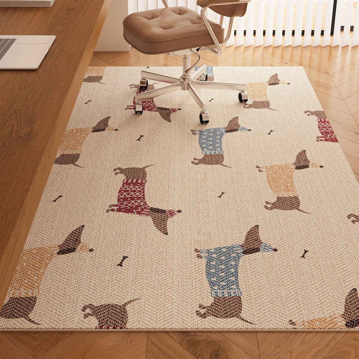 Serene Study Kids Area Rug – Warm Beige Faux Sisal Waterproof Play Rug
