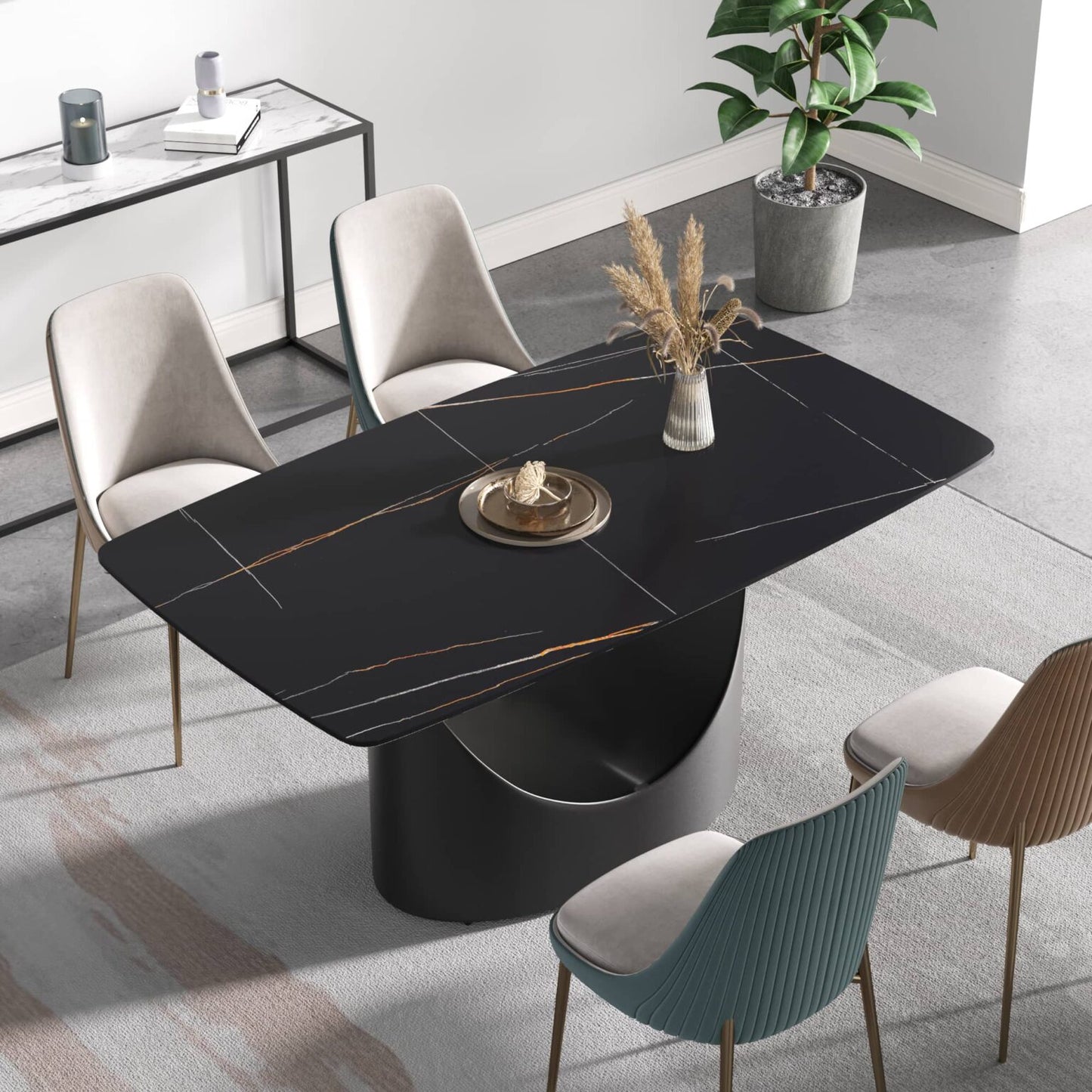 Sombre Black Sintered Stone Tabletop Dining Table