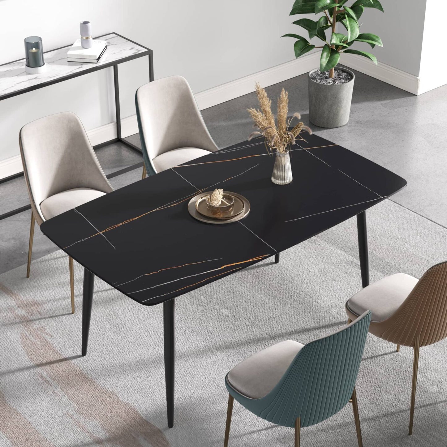 Sombre Black Sintered Stone Tabletop Dining Table