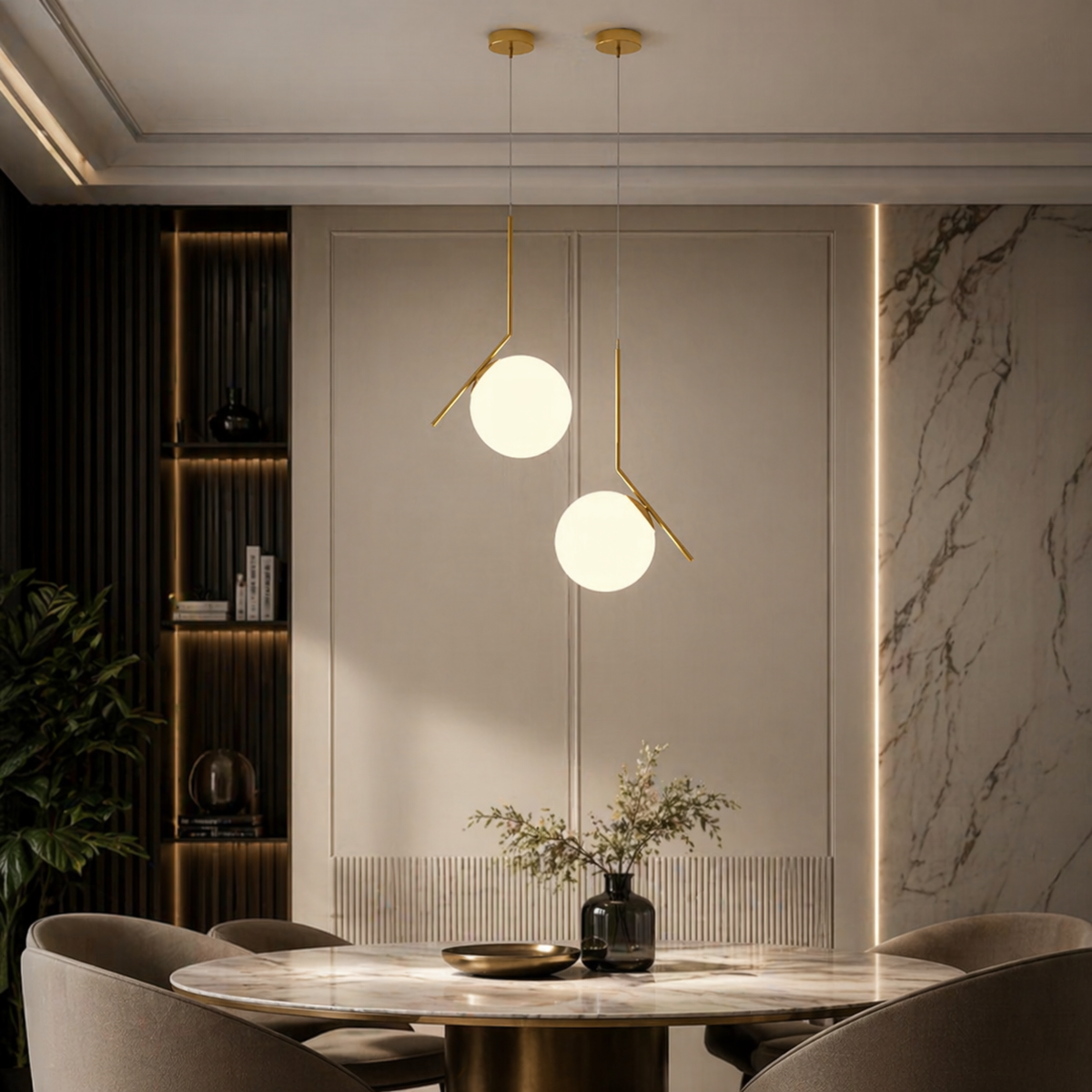 Brass Globe Pendant Light | Modern Hanging Glass Fixture