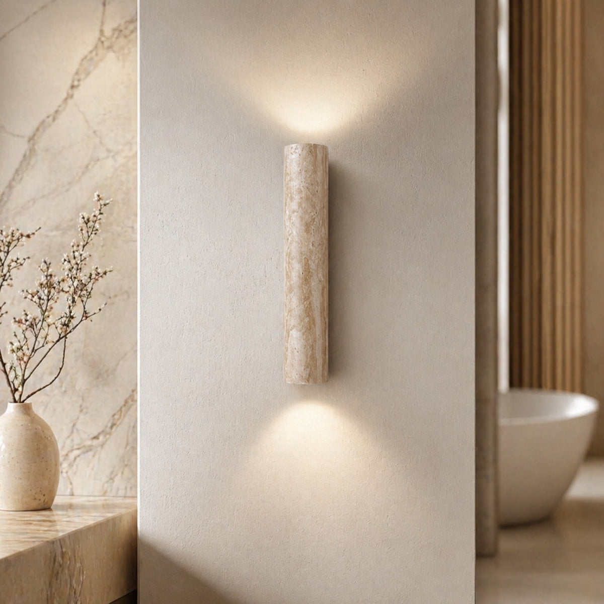 Travertine Up Down Wall Sconce | Natural Stone LED Light