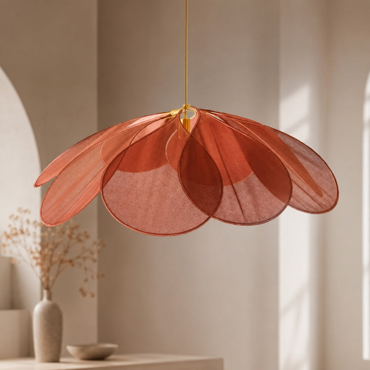 Flower Pendant Lamp | Fabric Shade Adjustable E27 Ceiling Light