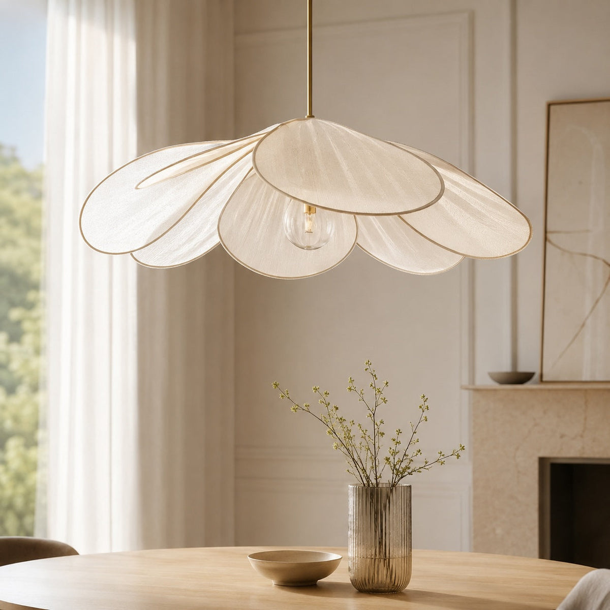 Flower Pendant Lamp | Fabric Shade Adjustable E27 Ceiling Light