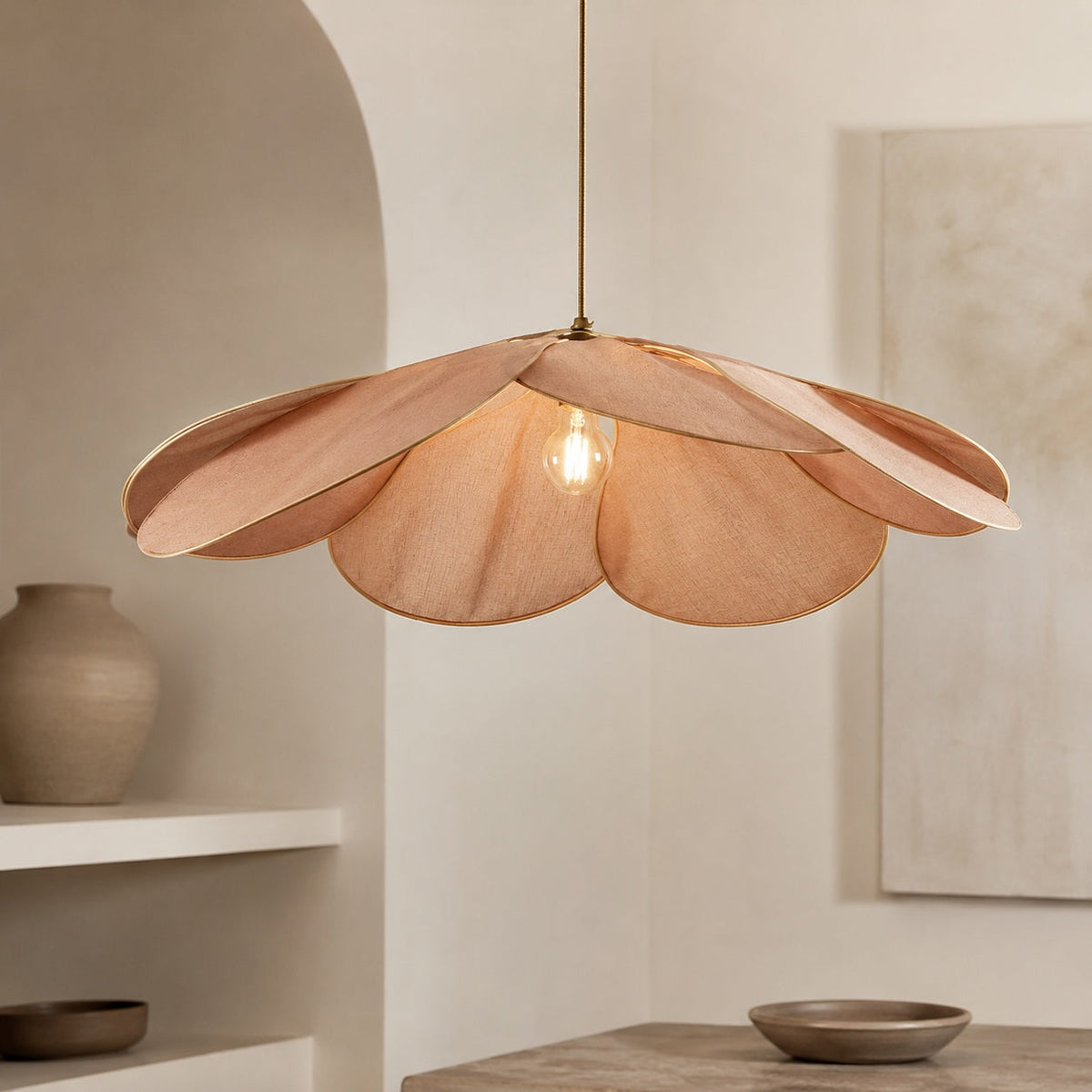 Flower Pendant Lamp | Fabric Shade Adjustable E27 Ceiling Light