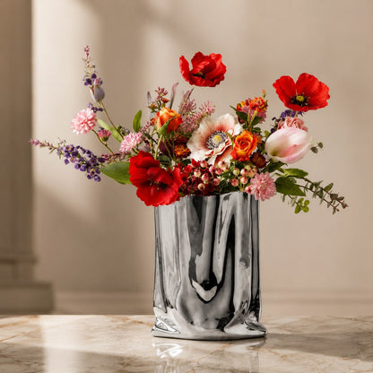 Paper Bag Ceramic Vase – 23.5cm Modern Crumpled Design Vase