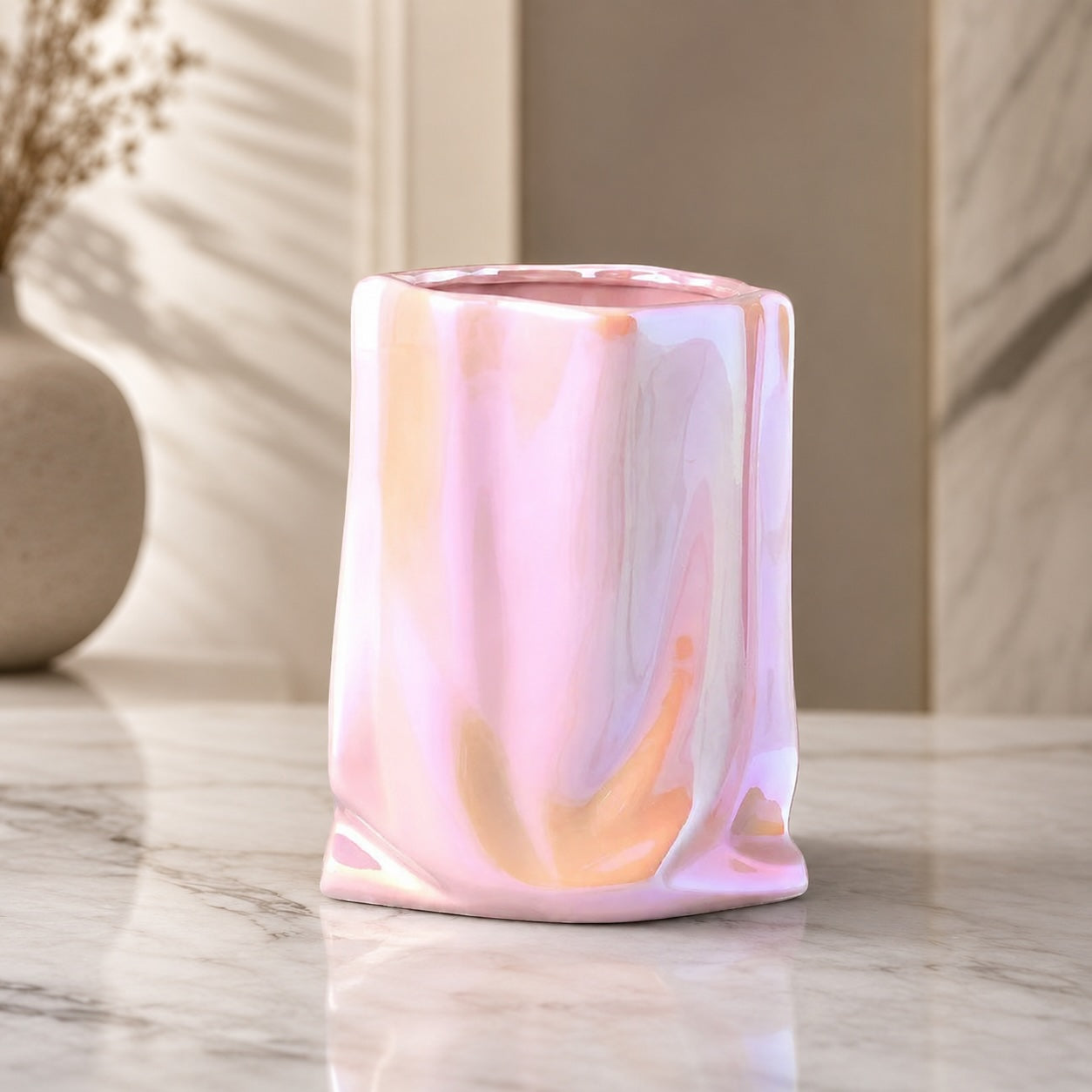 Paper Bag Ceramic Vase – 23.5cm Modern Crumpled Design Vase