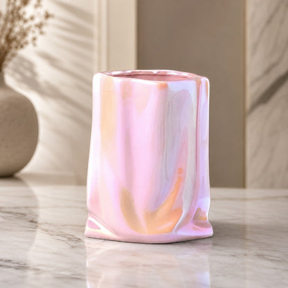 Paper Bag Ceramic Vase – 23.5cm Modern Crumpled Design Vase