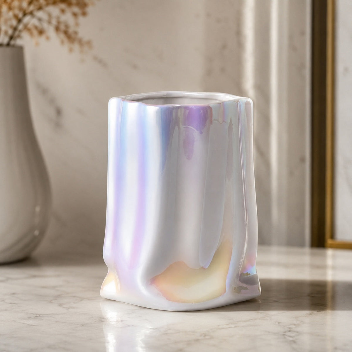 Paper Bag Ceramic Vase – 23.5cm Modern Crumpled Design Vase