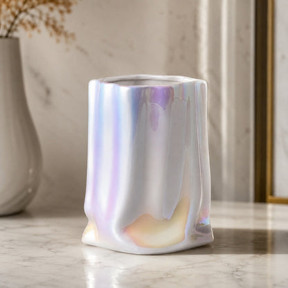Paper Bag Ceramic Vase – 23.5cm Modern Crumpled Design Vase