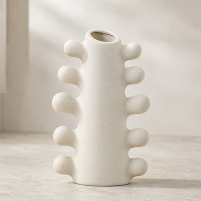 Sculpted Ceramic Vase – Cream White Cylindrical Base Decorative Vase