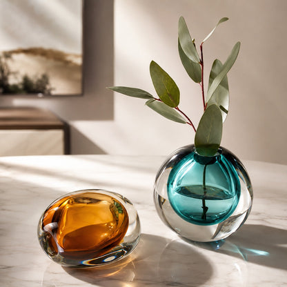 Handcrafted Glass Vase – 14.5cm Crystal Decorative Accent Vase