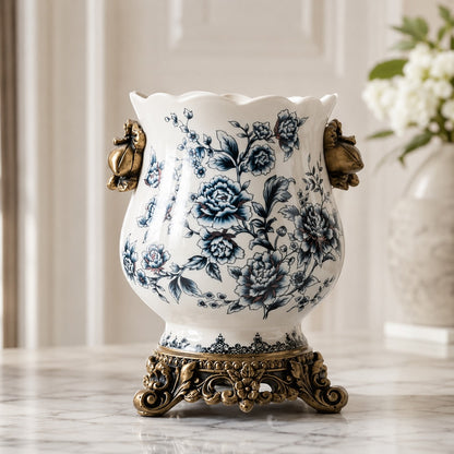 Large White Porcelain Vase – Scalloped Rim Decorative Flower Vase