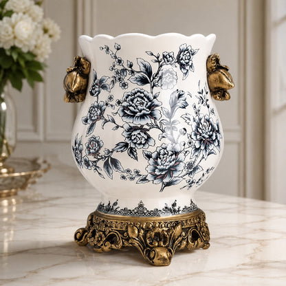 Large White Porcelain Vase – Scalloped Rim Decorative Flower Vase