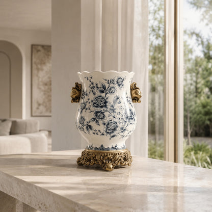 Large White Porcelain Vase – Scalloped Rim Decorative Flower Vase