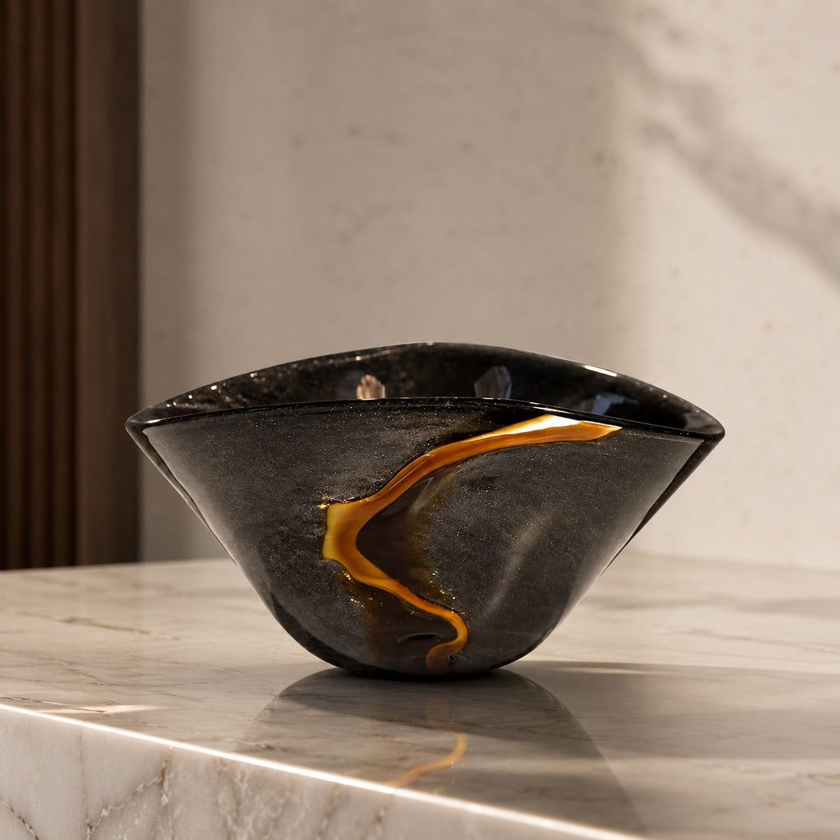 Black Handblown Glass Vase – Large Sculptural Decorative Vessel