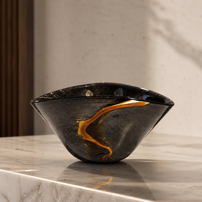 Black Handblown Glass Vase – Large Sculptural Decorative Vessel