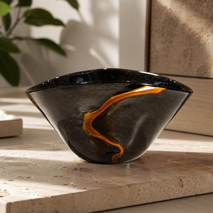 Black Handblown Glass Vase – Large Sculptural Decorative Vessel