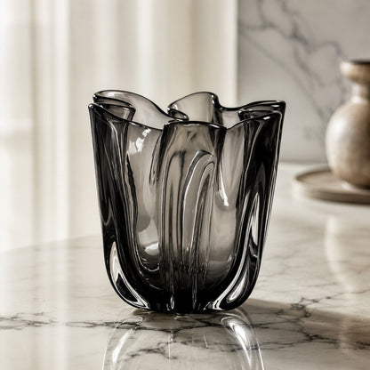 Hand-Blown Glass Flower Vase – Large Unique Sculptural Vessel