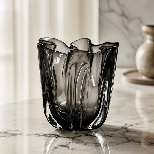 Hand-Blown Glass Flower Vase – Large Unique Sculptural Vessel