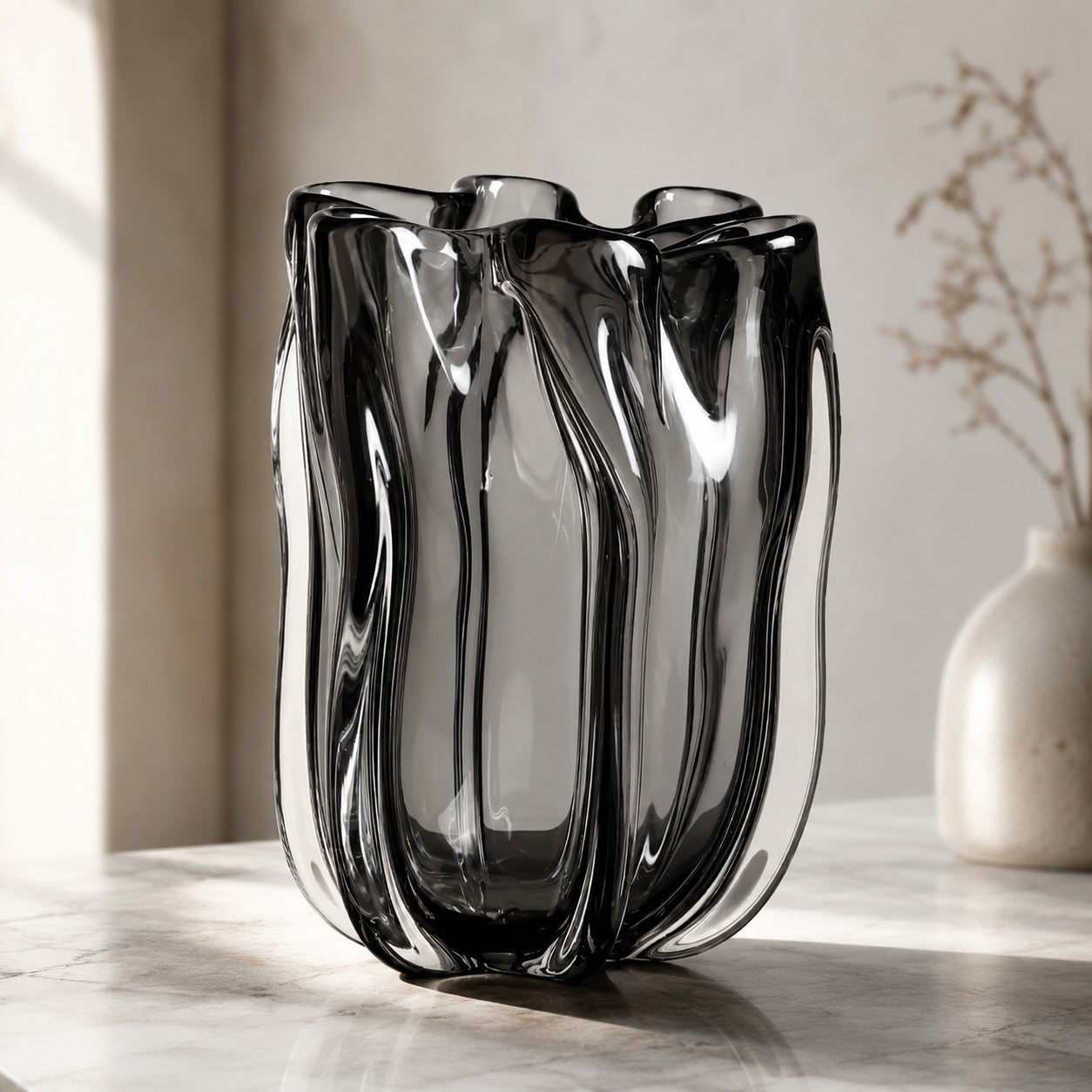 Hand-Blown Glass Flower Vase – Large Unique Sculptural Vessel