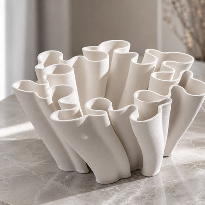White Ceramic Wave Vase – 13" Handcrafted Sculptural Vase