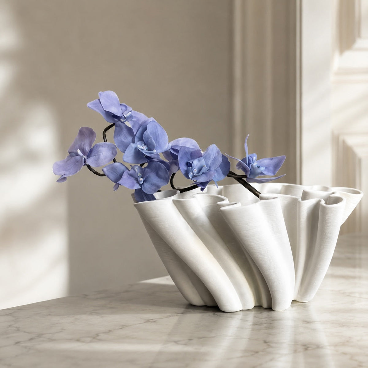 White Ceramic Wave Vase – 13" Handcrafted Sculptural Vase