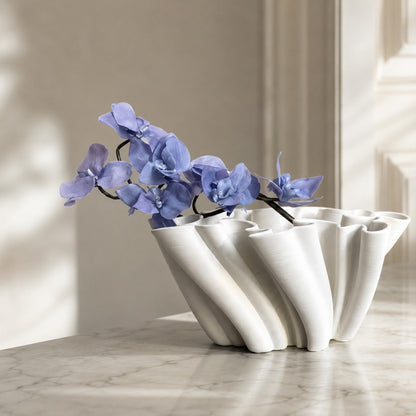 White Ceramic Wave Vase – 13" Handcrafted Sculptural Vase
