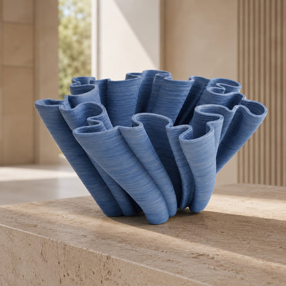 White Ceramic Wave Vase – 13" Handcrafted Sculptural Vase
