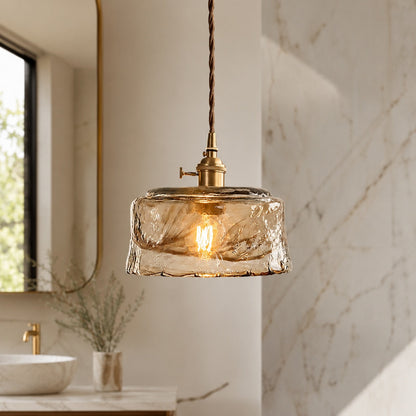 Vintage Brass Pendant Lamp | Amber Glass Hanging Shade