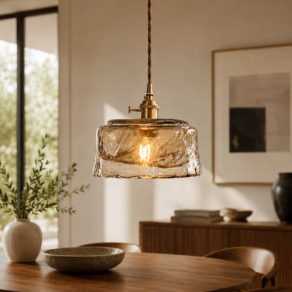 Vintage Brass Pendant Lamp | Amber Glass Hanging Shade