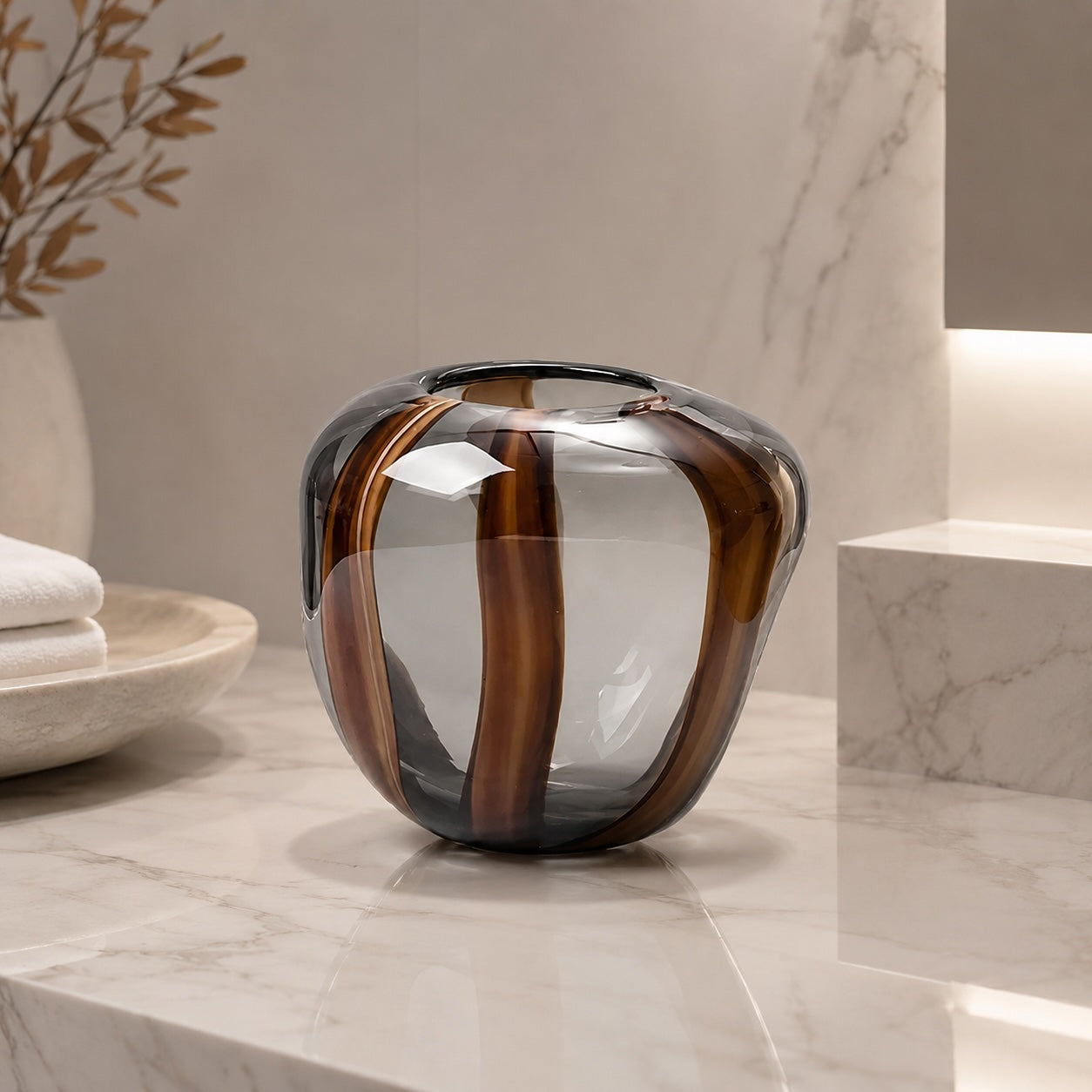 Striped Glass Flower Vase – Ribbed Design for Fresh Flowers