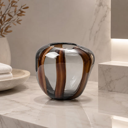 Striped Glass Flower Vase – Ribbed Design for Fresh Flowers