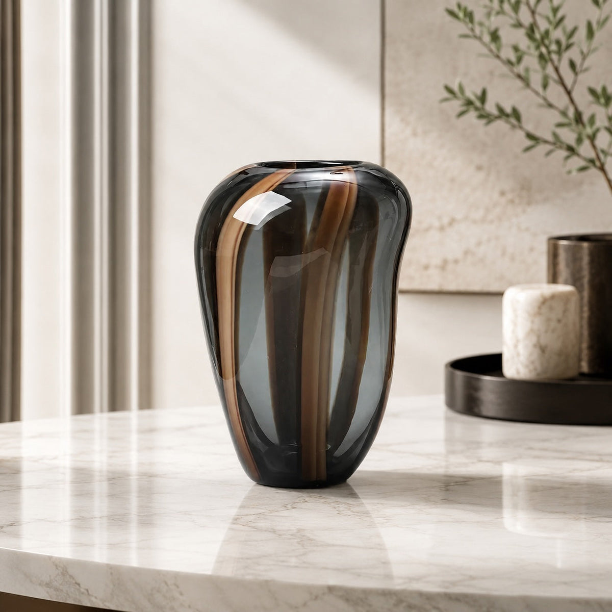 Striped Glass Flower Vase – Ribbed Design for Fresh Flowers
