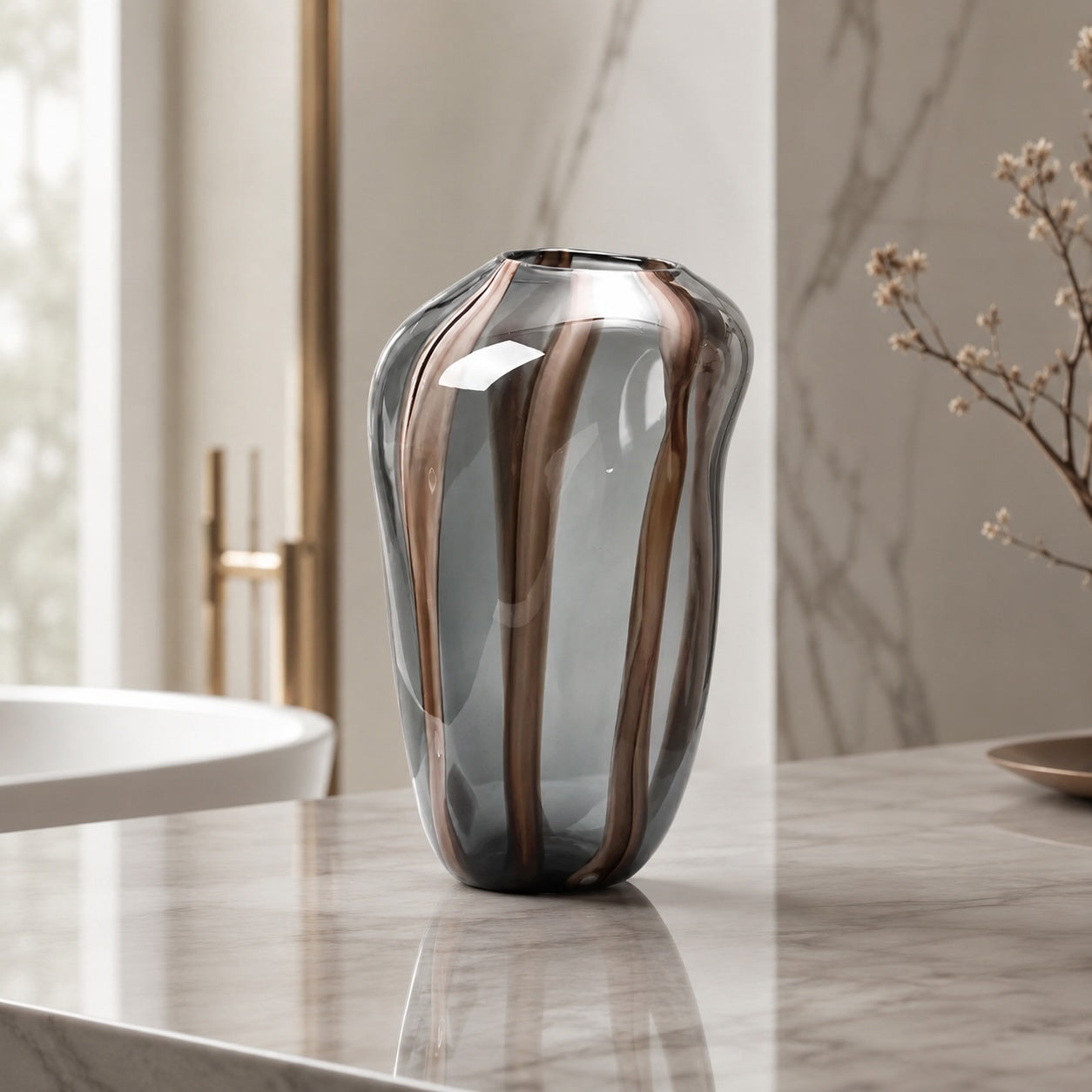 Striped Glass Flower Vase – Ribbed Design for Fresh Flowers