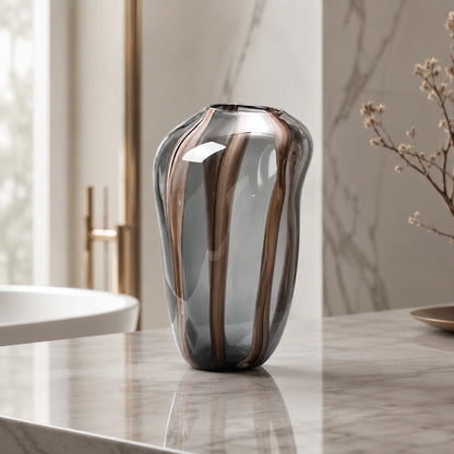 Striped Glass Flower Vase – Ribbed Design for Fresh Flowers