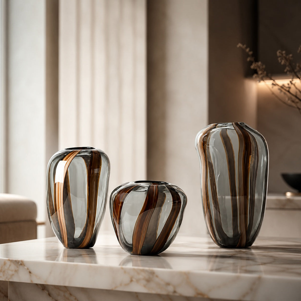 Striped Glass Flower Vase – Ribbed Design for Fresh Flowers