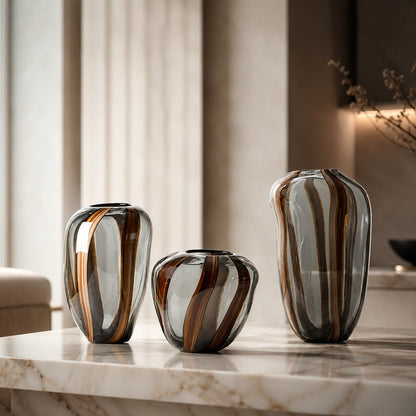 Striped Glass Flower Vase – Ribbed Design for Fresh Flowers