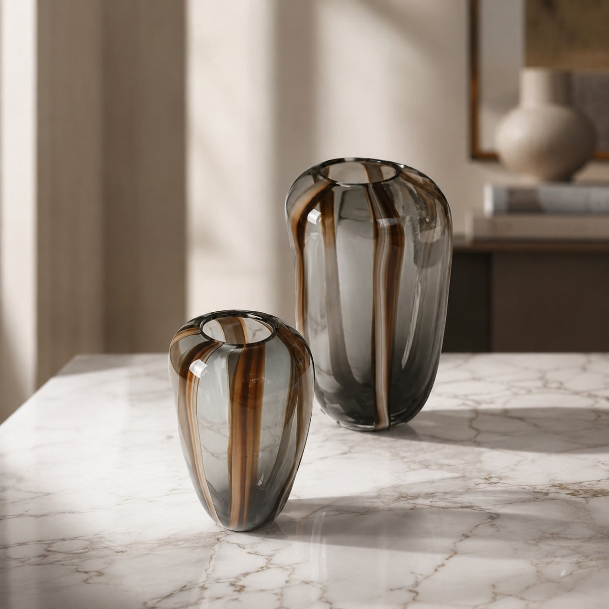 Striped Glass Flower Vase – Ribbed Design for Fresh Flowers