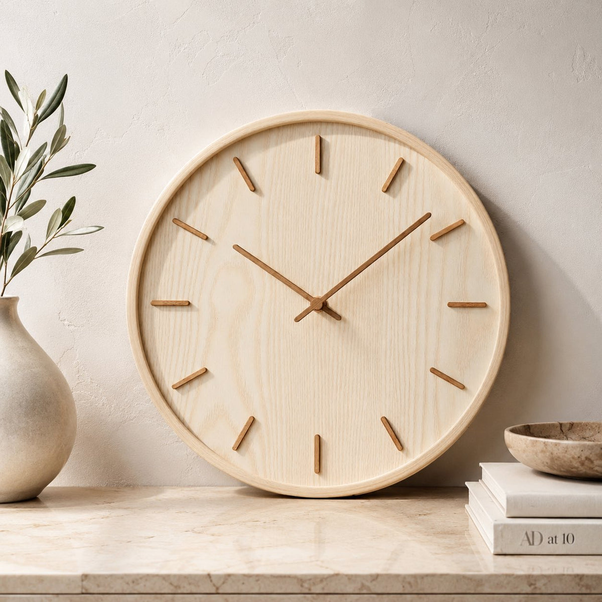Solid Wood Wall Clock | Minimalist Natural Grain Decor