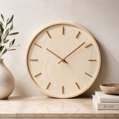 Solid Wood Wall Clock | Minimalist Natural Grain Decor