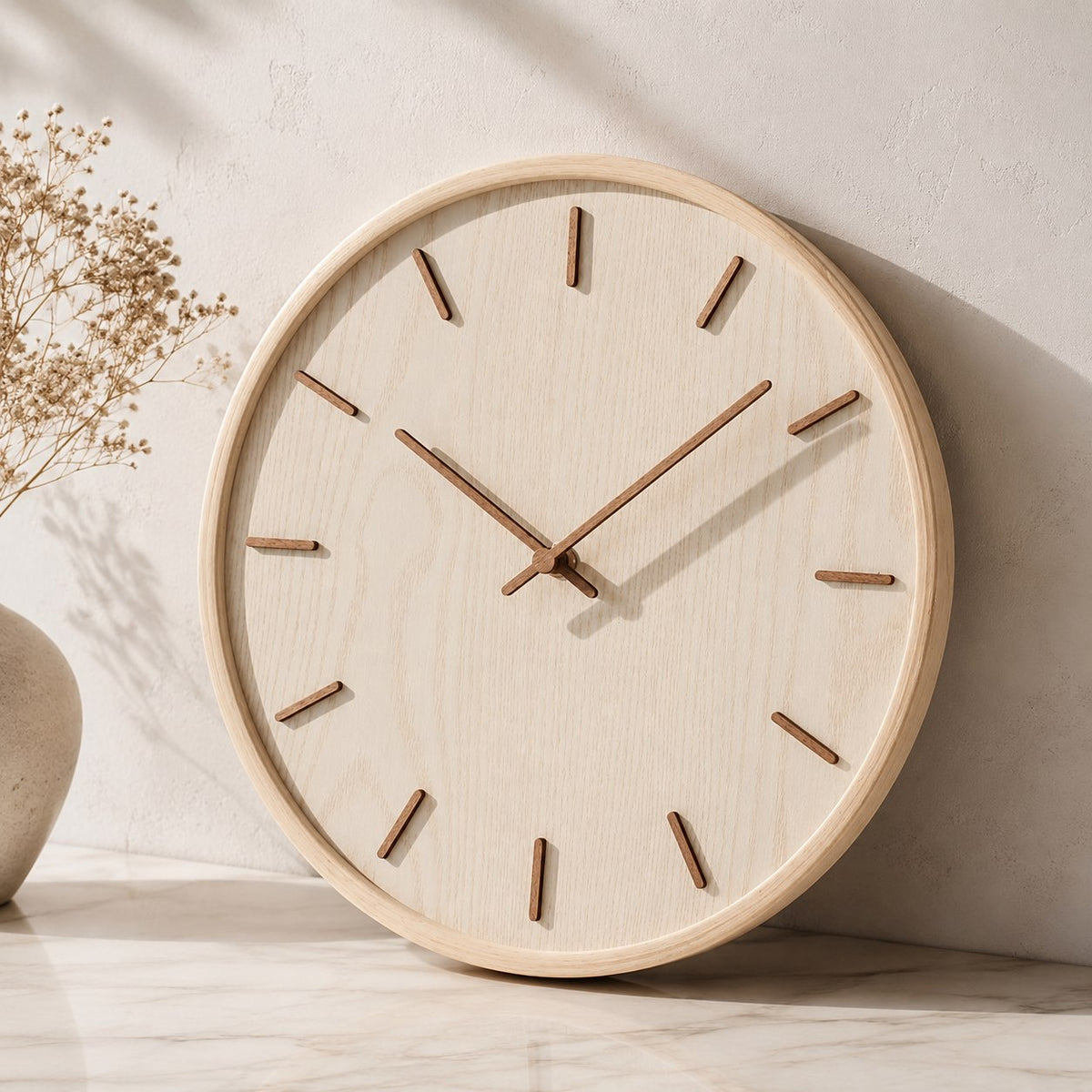 Solid Wood Wall Clock | Minimalist Natural Grain Decor