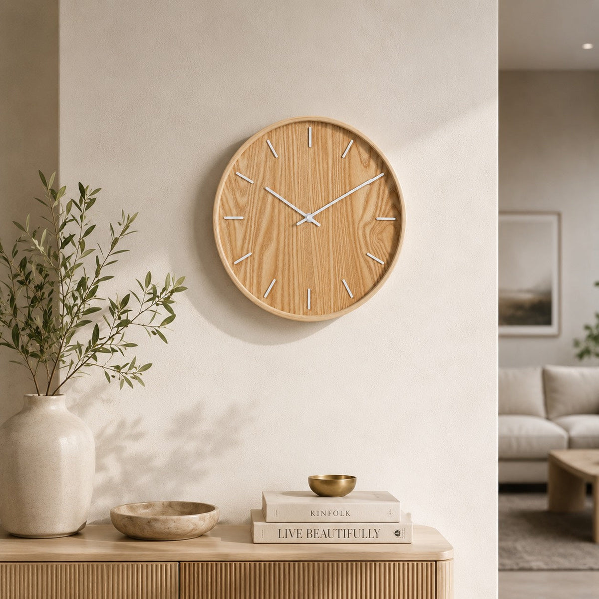 Solid Wood Wall Clock | Minimalist Natural Grain Decor
