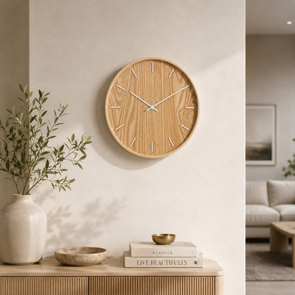Solid Wood Wall Clock | Minimalist Natural Grain Decor