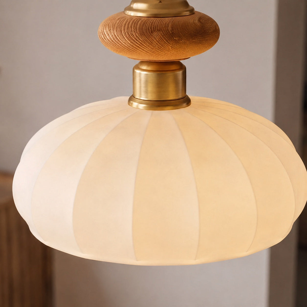 Brass & Walnut Glass Pendant | Adjustable Kitchen Island Light