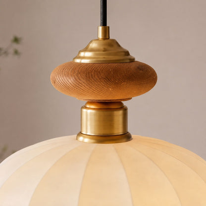 Brass & Walnut Glass Pendant | Adjustable Kitchen Island Light