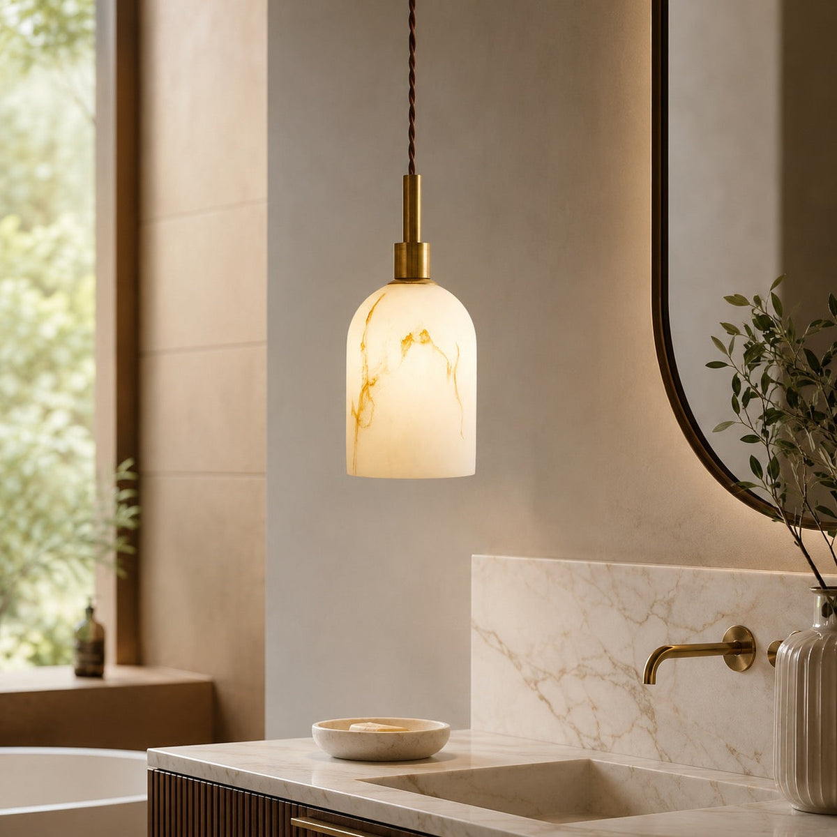 Marble Sphere Pendant Lamp | Faux Alabaster Kitchen Light