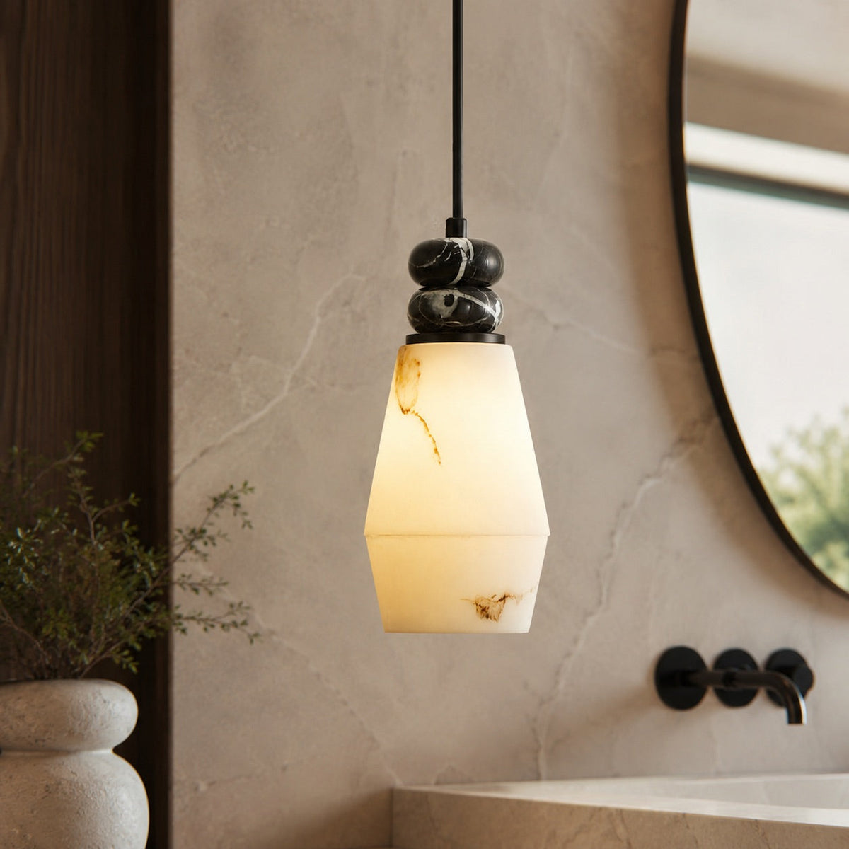 Marble Sphere Pendant Lamp | Faux Alabaster Kitchen Light