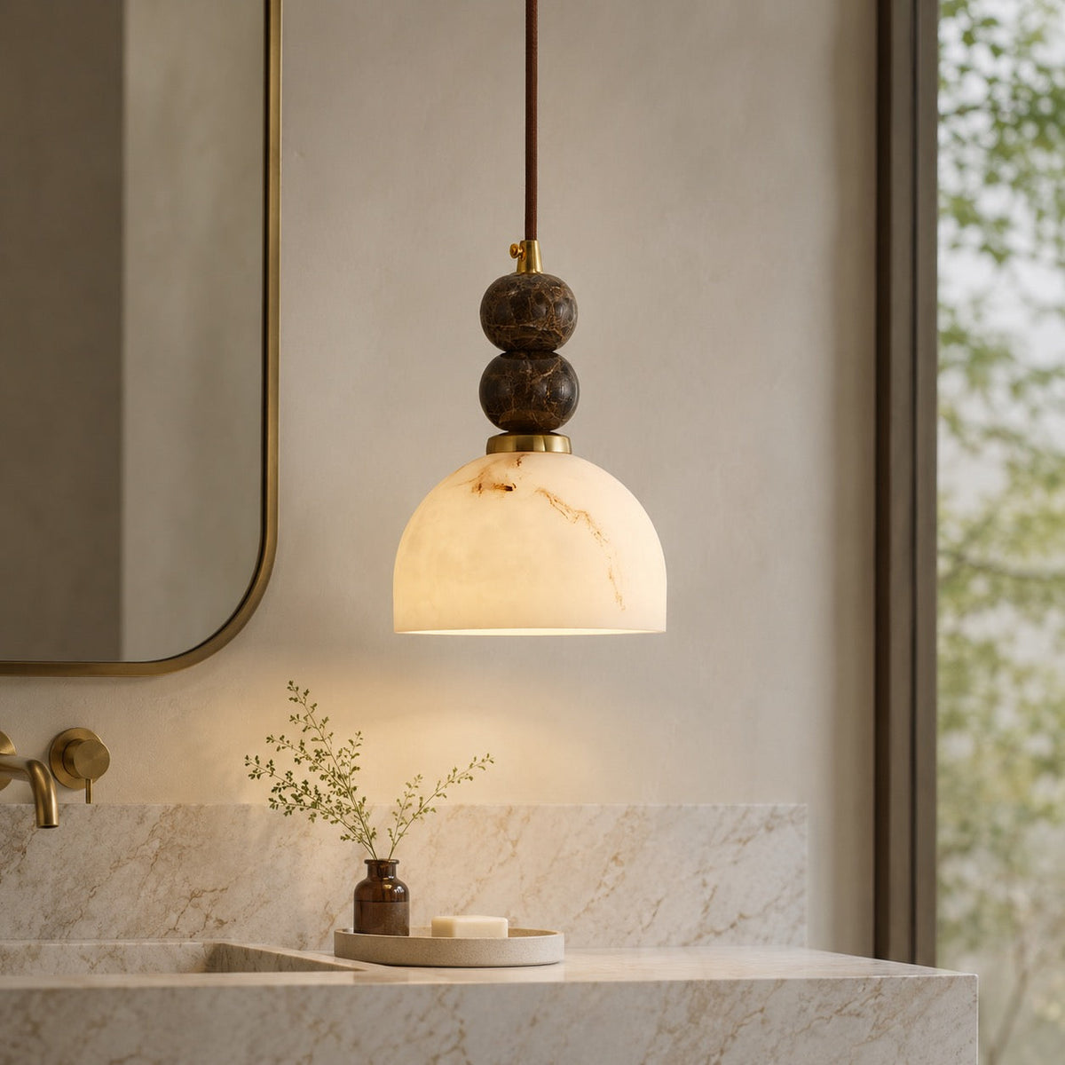 Marble Sphere Pendant Lamp | Faux Alabaster Kitchen Light